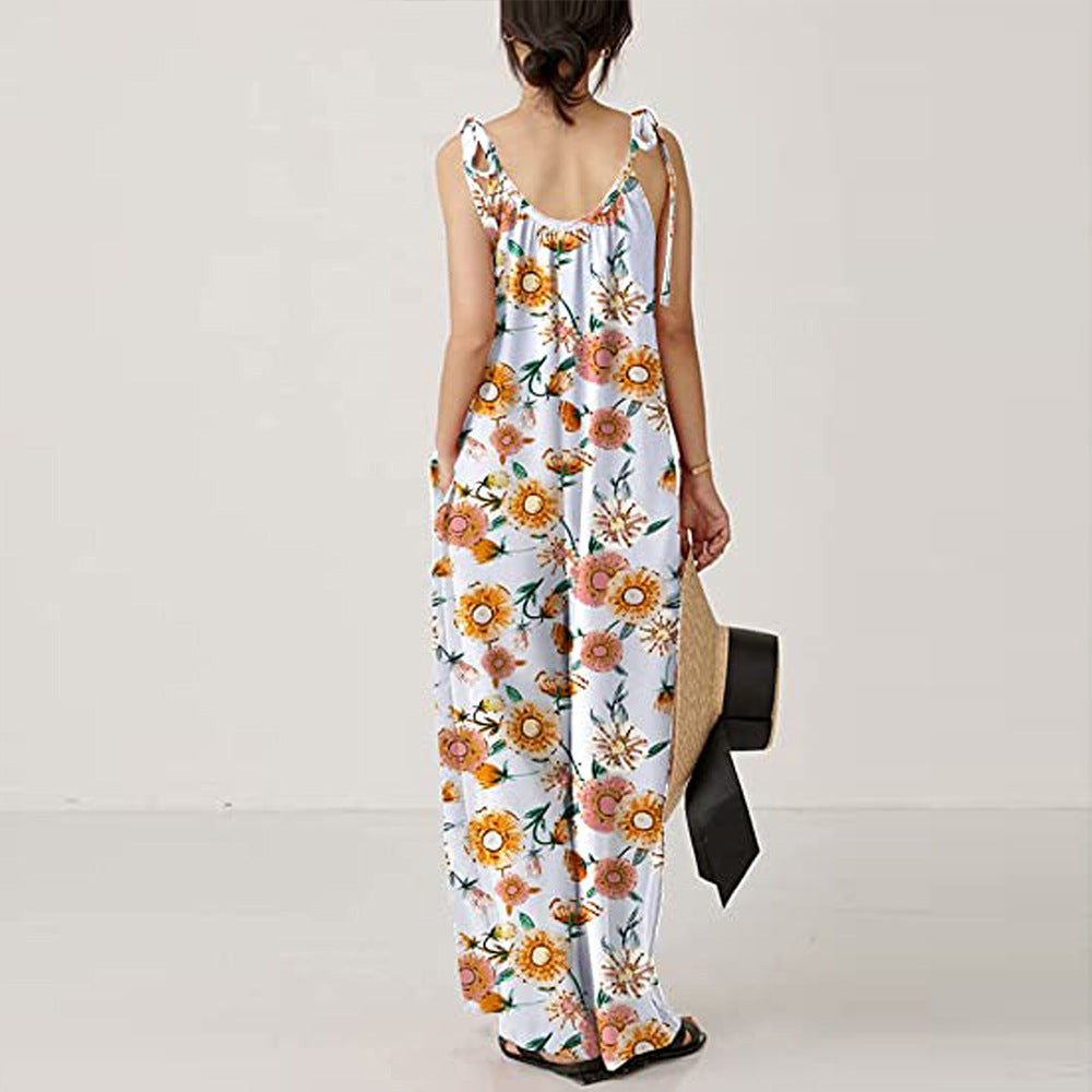 Casual Floral Print Summer Long Jumpsuits