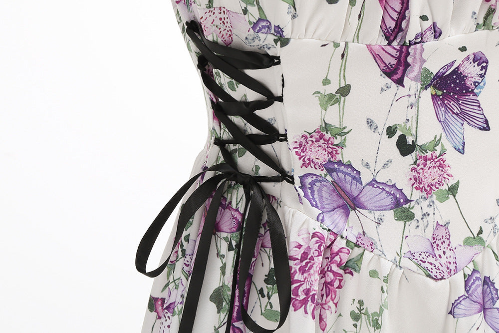 legant Floral Print O-Ring Strap Slimming Party Dress