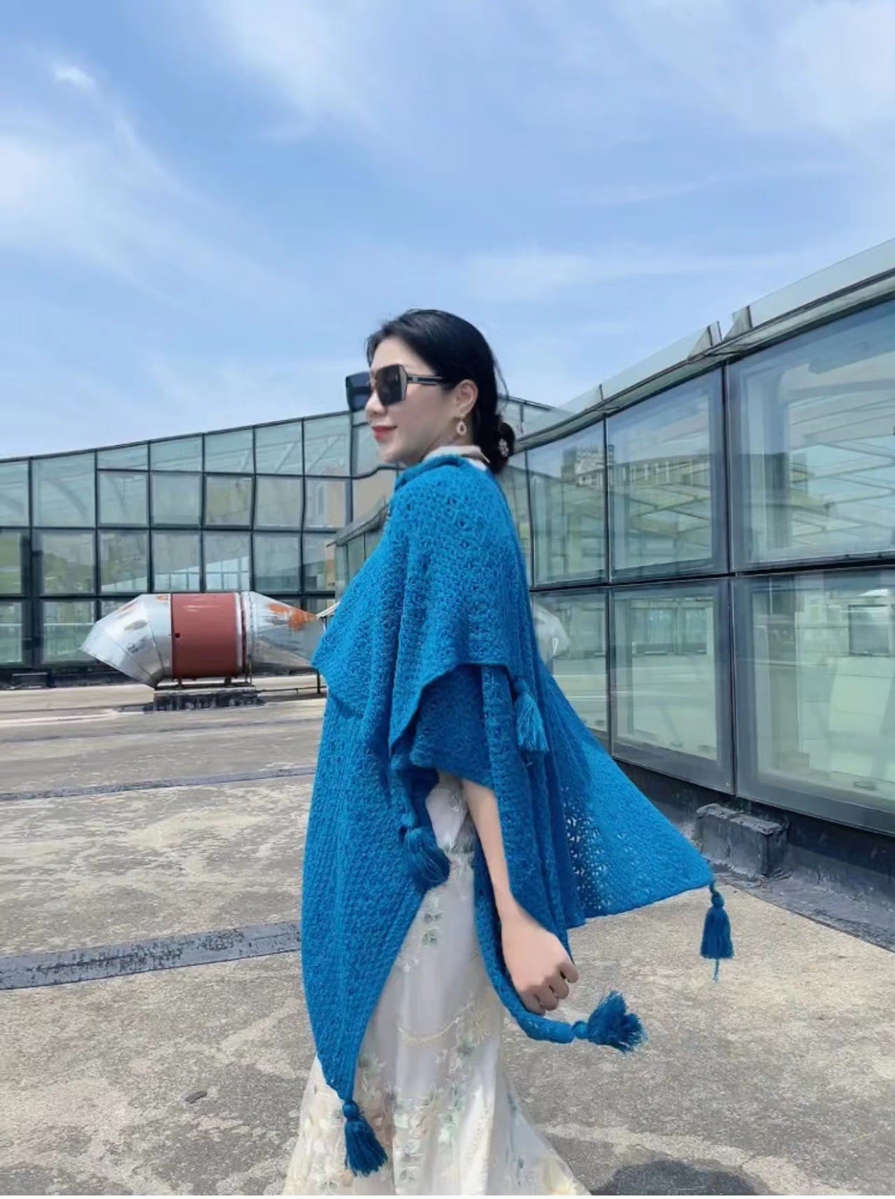 Boho Chic Knit Fringe Shawl – Ethnic Travel Wrap with Slit for Women