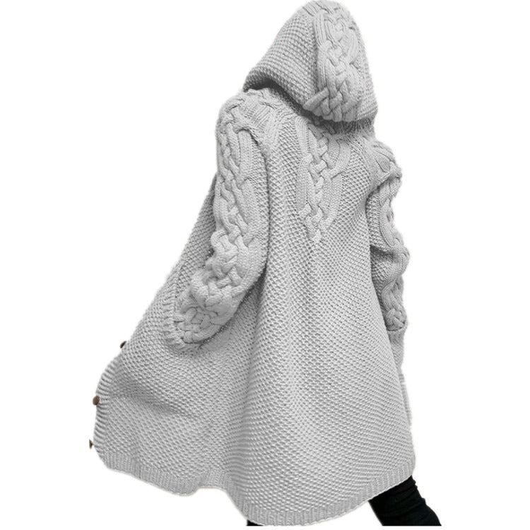 Women's Winter Hooded Single Button Slim Knit Sweater