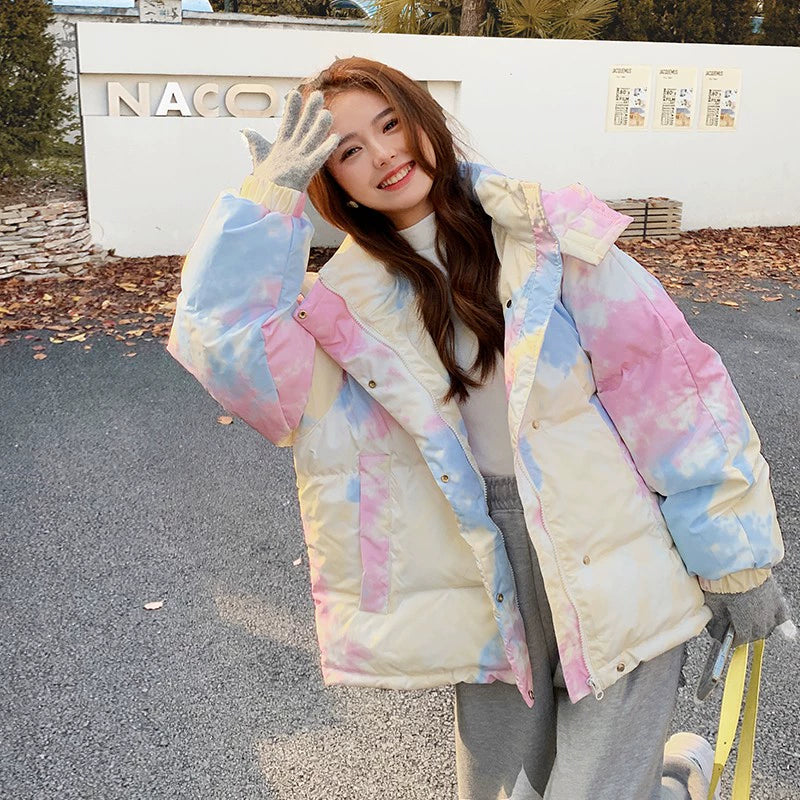 Oversized Tie-Dye Puffer Coat for Women