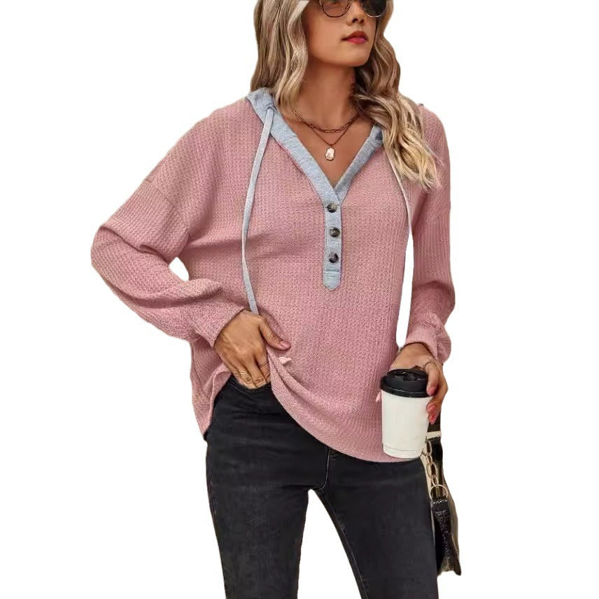 Casual Long Sleeves Button Women Hoodies