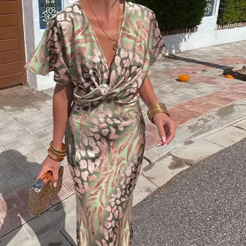 Elegant Floral Print V-Neck Maxi Dress