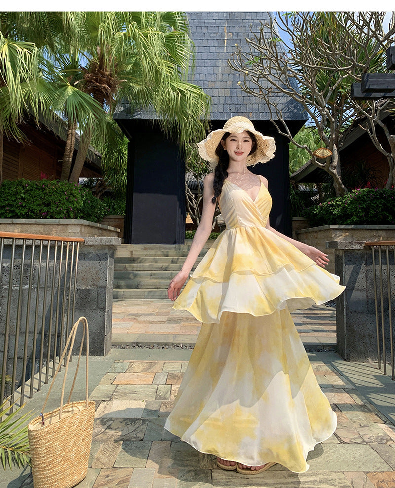 Women's Summer Beach Dress – Sleeveless Tiered Maxi Sundress for Vacation