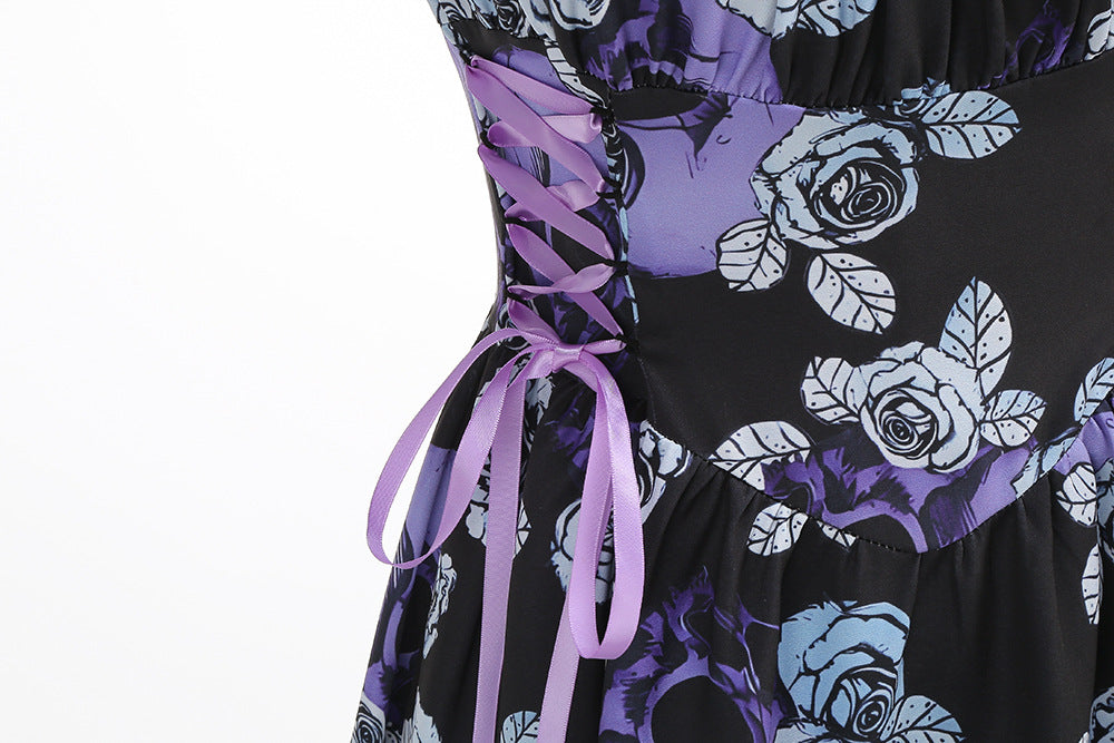 legant Floral Print O-Ring Strap Slimming Party Dress