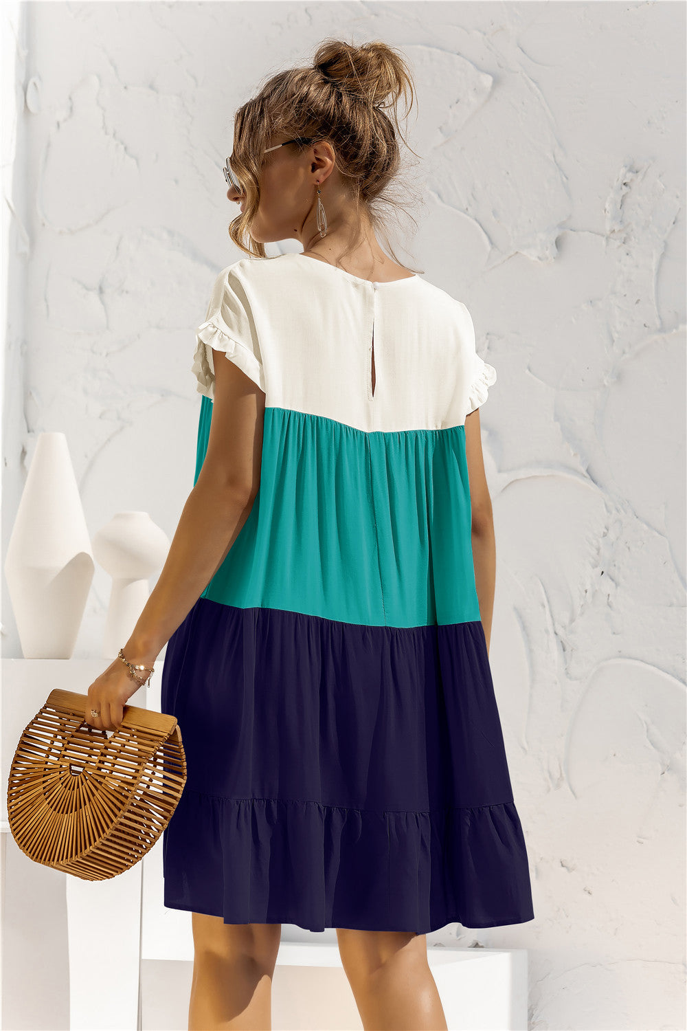 Summer Color Block Loose Fit Short Dress