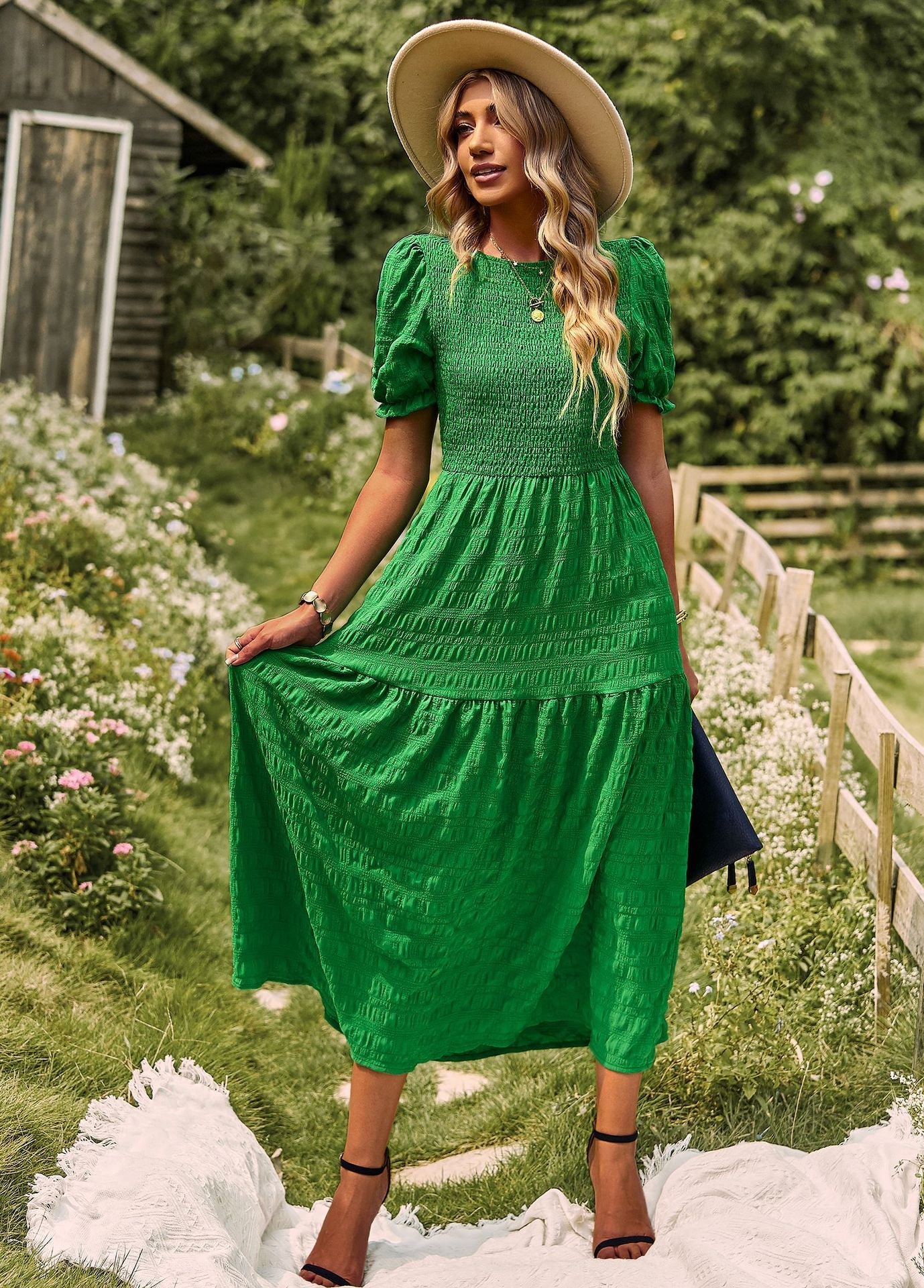 Casual Short Sleeves A Line Midi Dresses