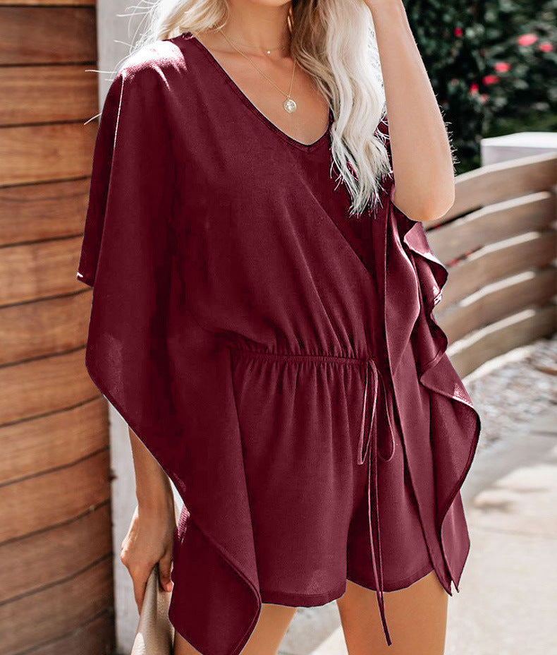 Casual Summer Lace Up Short Jumpsuits