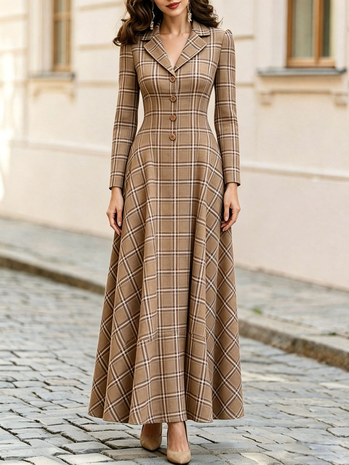 Women's Autumn & Winter Elegant French Plaid Button-Front Blazer Dress