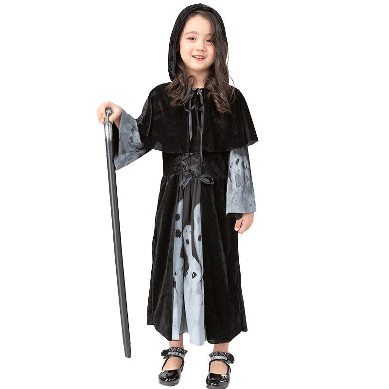 Girl's Halloween Cosplay Costume – Grim Reaper Robe Dress for Kids