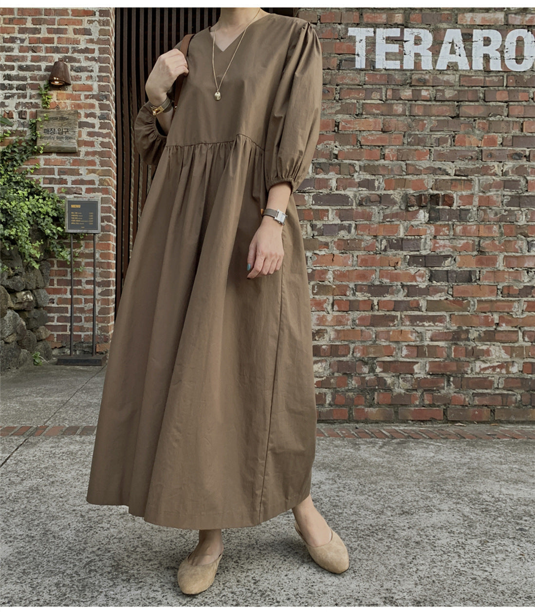 Casual Vintage Women Lantern Sleeves Fall Long Dress-Cozy Dresses-Free Shipping at meselling99