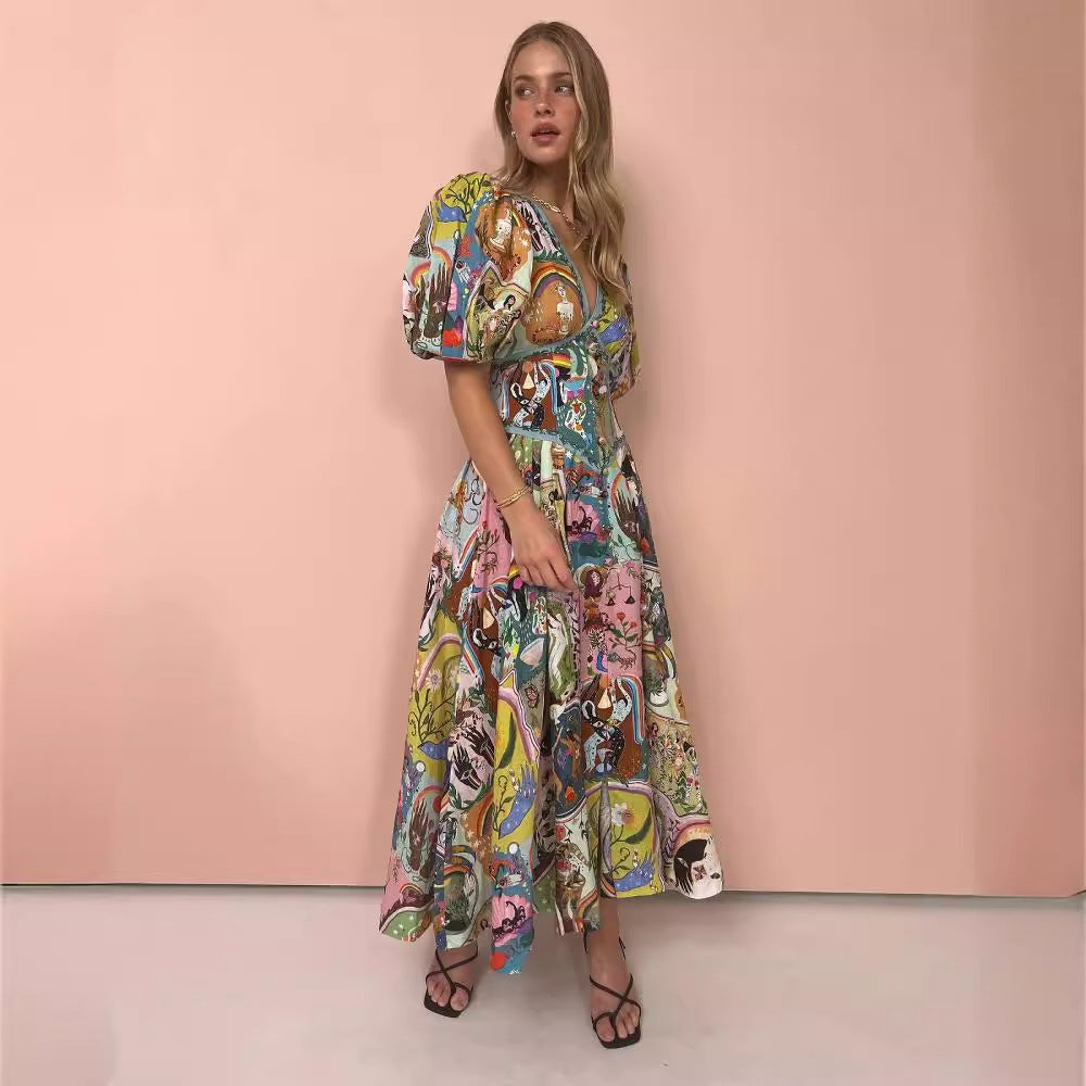 Casual V-Neck Short Sleeve Linen-Blend Dress