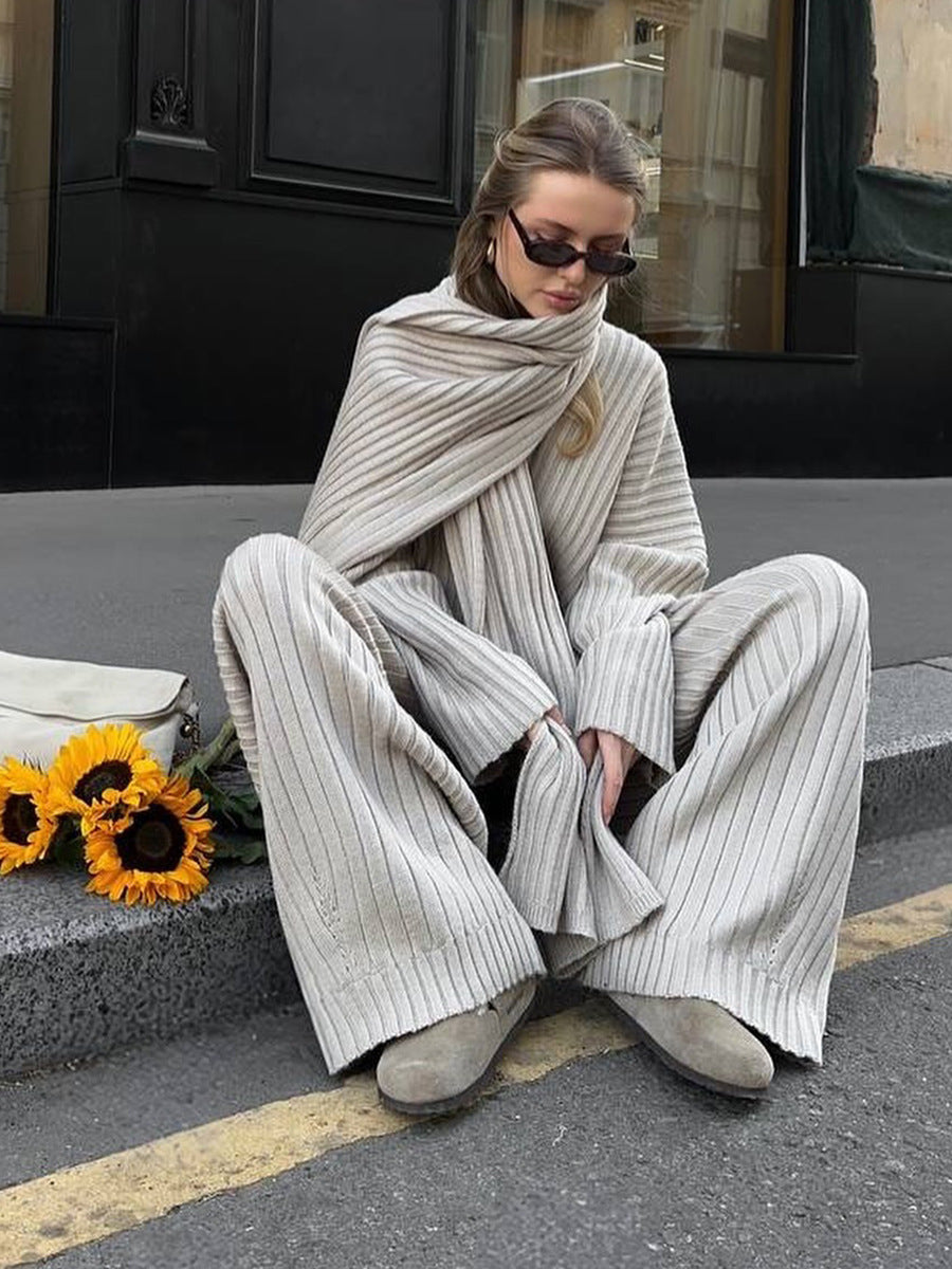 Women's V-Neck Ribbed Knit Sweater Set