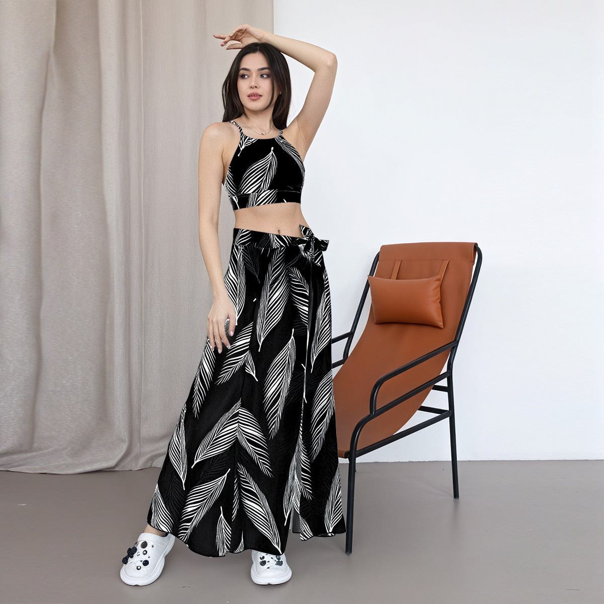 Women's Printed High-Waist Bikini Set with Sun Protection Cover-Up Skirt