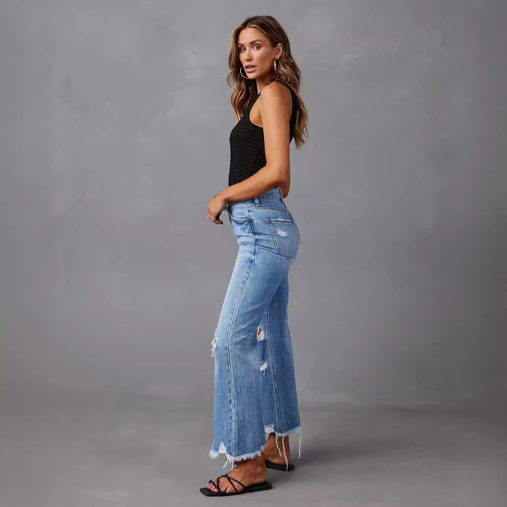 Women's High-Waist Distressed Flared Jeans