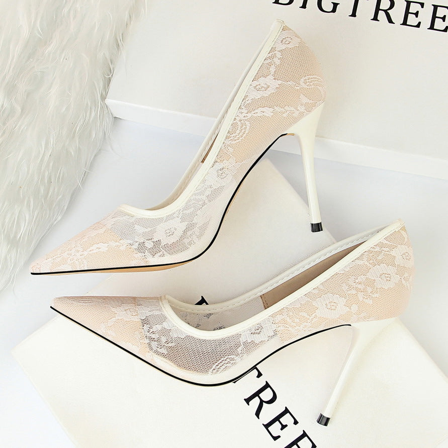 Sexy Stiletto Heels Women's Hollow Lace Shoes
