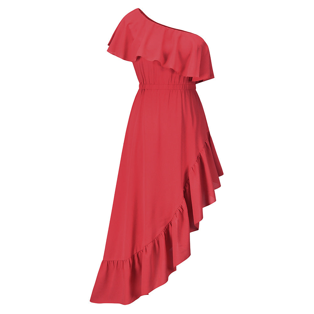 Sexy One Shoulder Irregular Women Summer Dresses-Dresses-Red-S-Free Shipping at meselling99