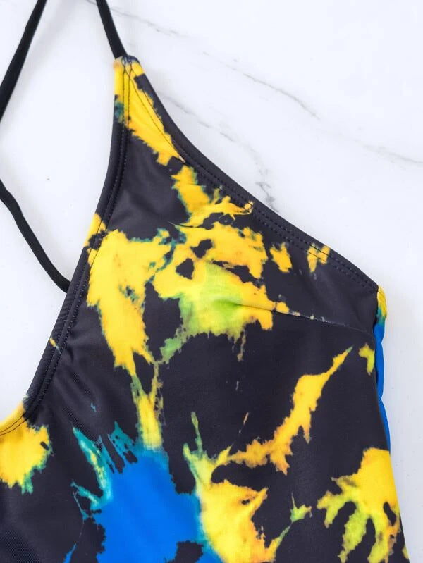 Ombre Tie-Dye Print One-Piece Swimsuit Sexy Bikini for Women