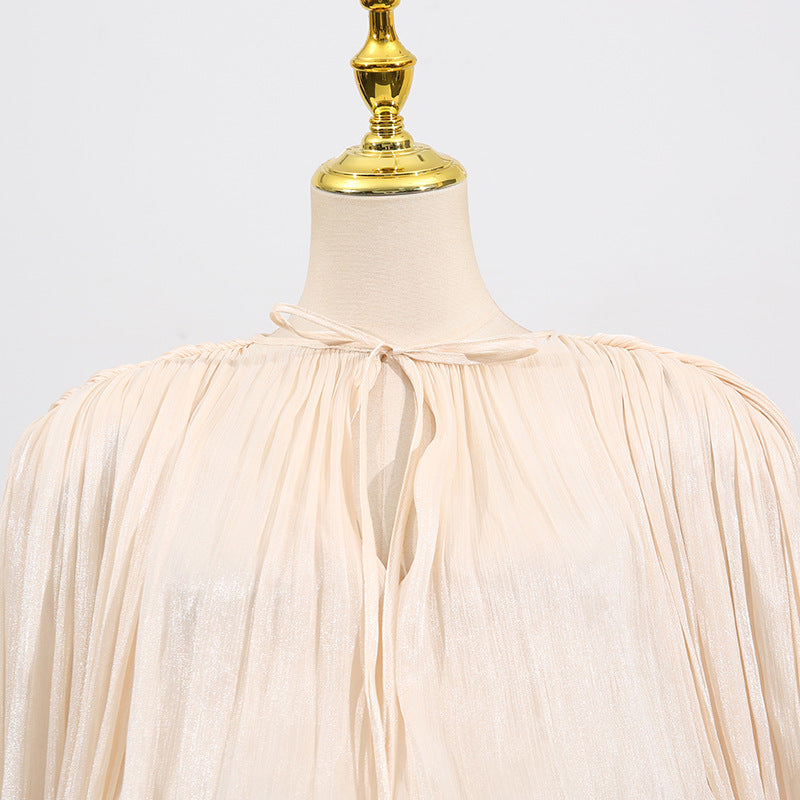 Women's Summer V-Neck Belted Ribbon Tie Waist Flowy Dress