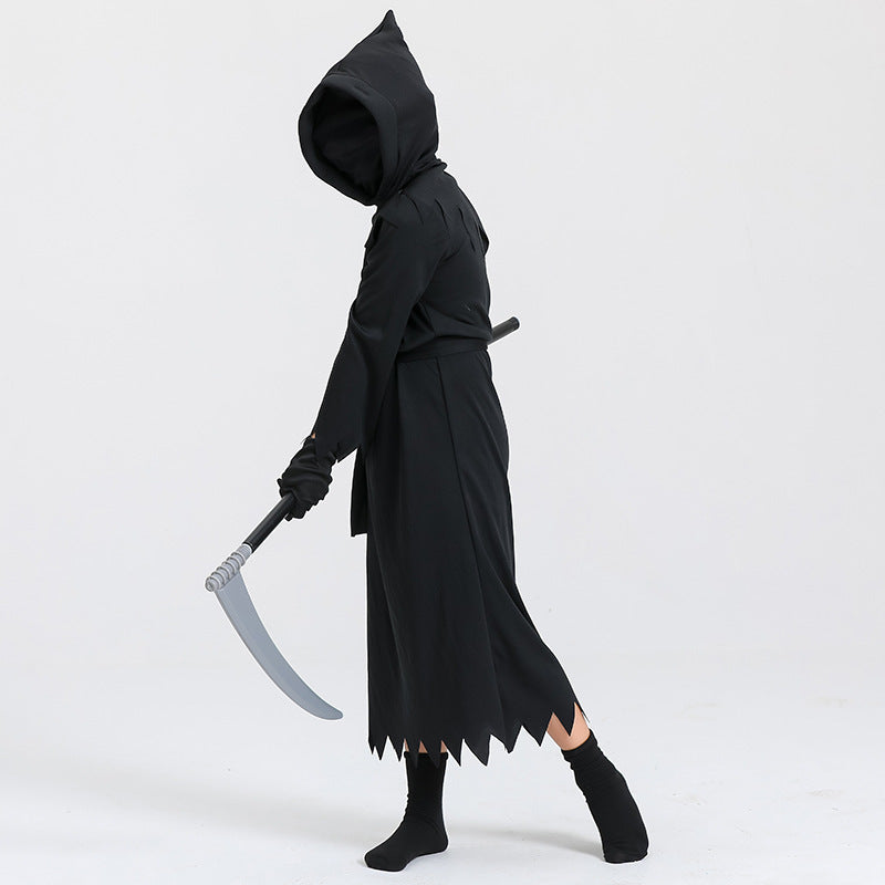 Halloween Cosplay Costume – Grim Reaper Robe with LED Glow Glasses