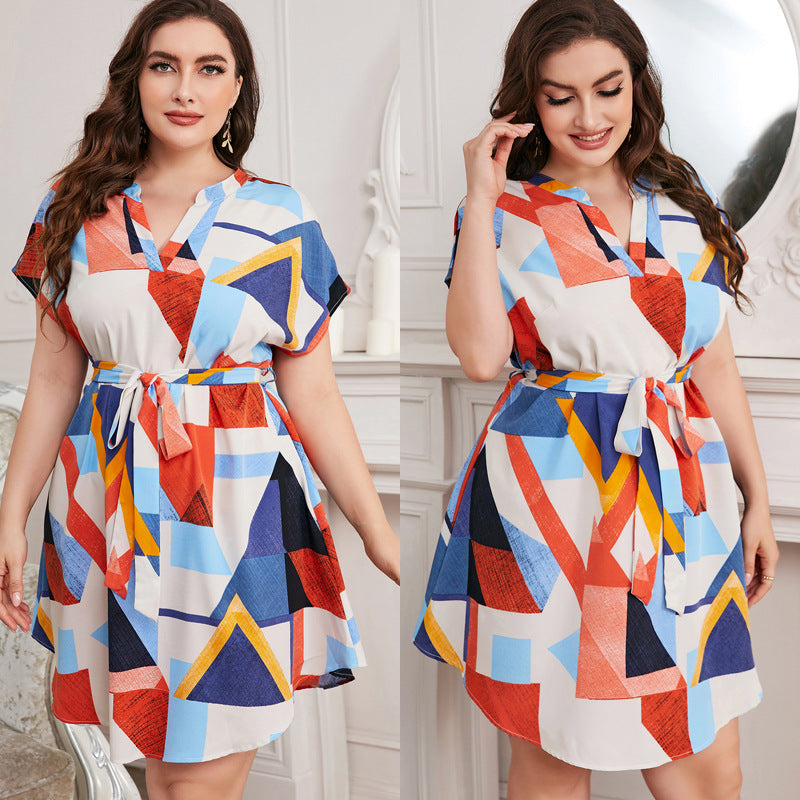 Summer Geometry Designed Plus Sizes Women Dresses-Dresses-Free Shipping at meselling99