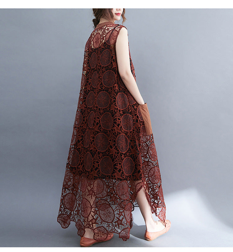 Vintage Lace Embroidery Sleeveless Two Pieces Dresses-Dresses-Free Shipping at meselling99