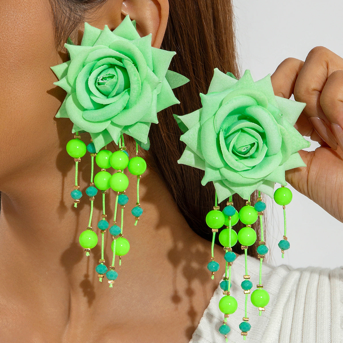 Boho Blooms: Oversized Faux Flower Tassel Earrings