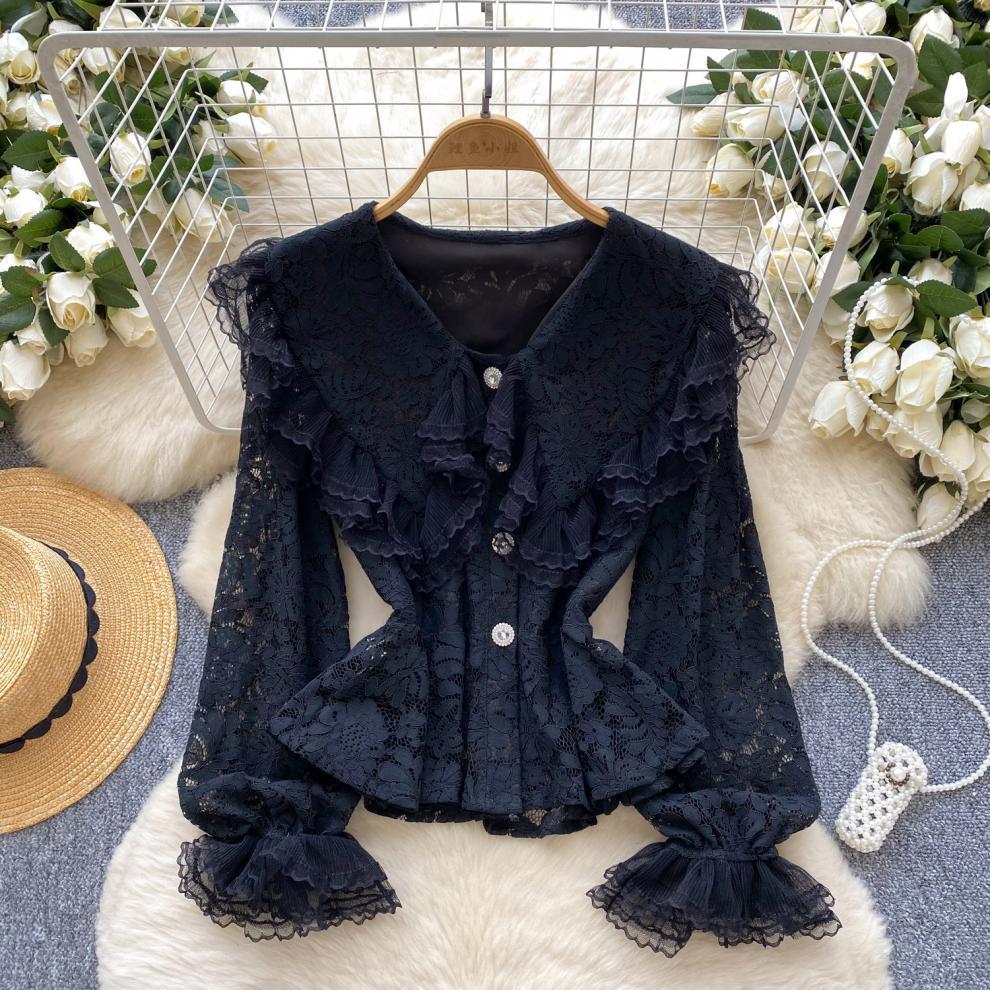 Lace Patchwork Lantern Sleeve Blouse