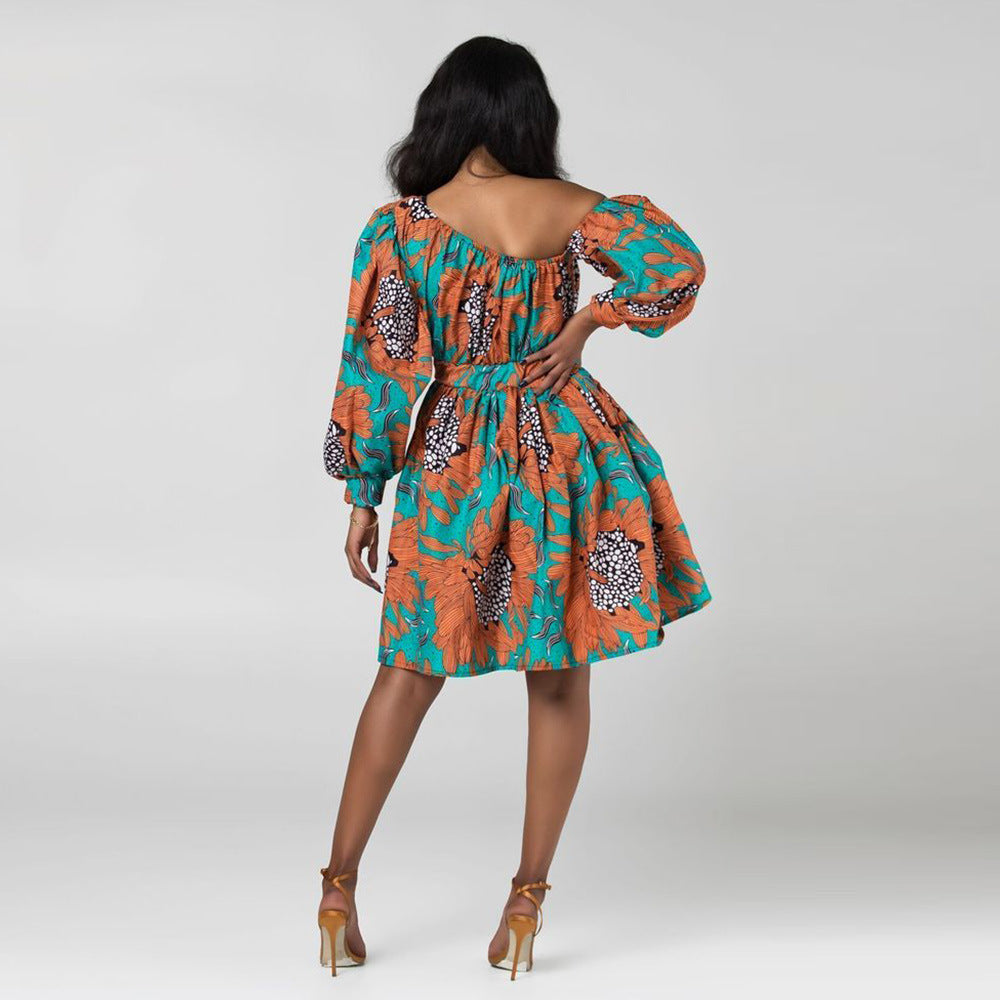 Designed African One Shoulder Long Sleeves Short Dresses