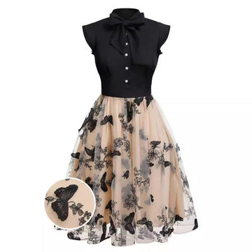 Elegant Butterfly Cocktail Dress with Shirt Collar