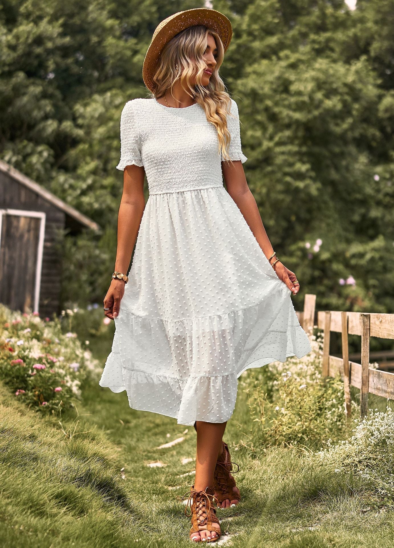 Elegant Short Sleeves Midi Dresses