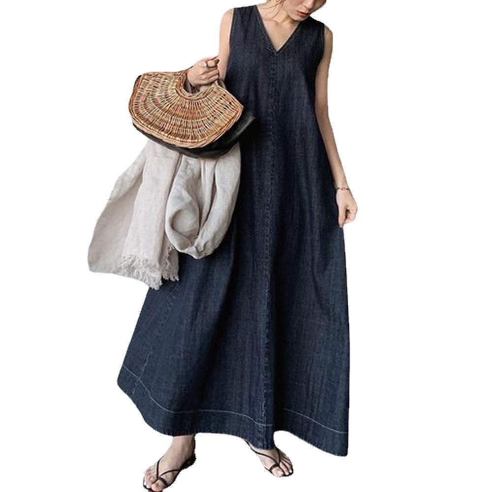 Summer Cozy Demin Lace Up Back Long Dresses-Cozy Dresses-Free Shipping at meselling99