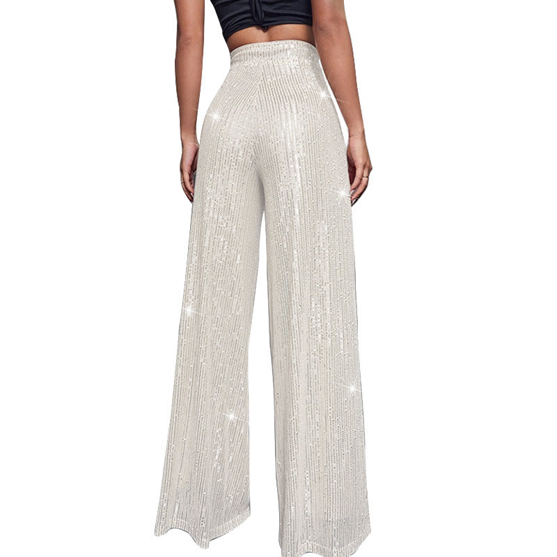 Fashion High Waist Sequin Summer Wide Legs Pants