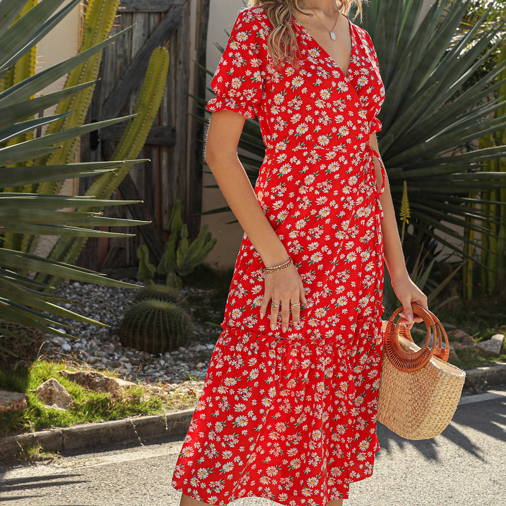 Women's Summer Boho V-Neck Beach Dress