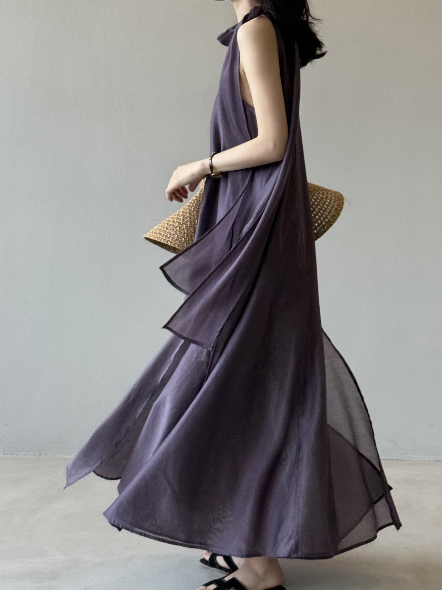 Summer Loose Women's Viscose Scarf Neckline Dress