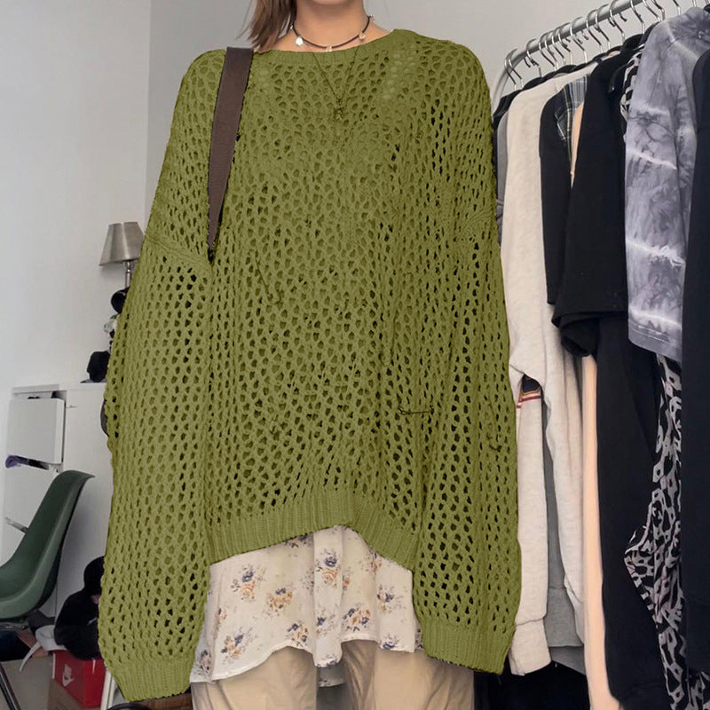Women's Summer Boho Crochet Mesh Knit Oversized Pullover.
