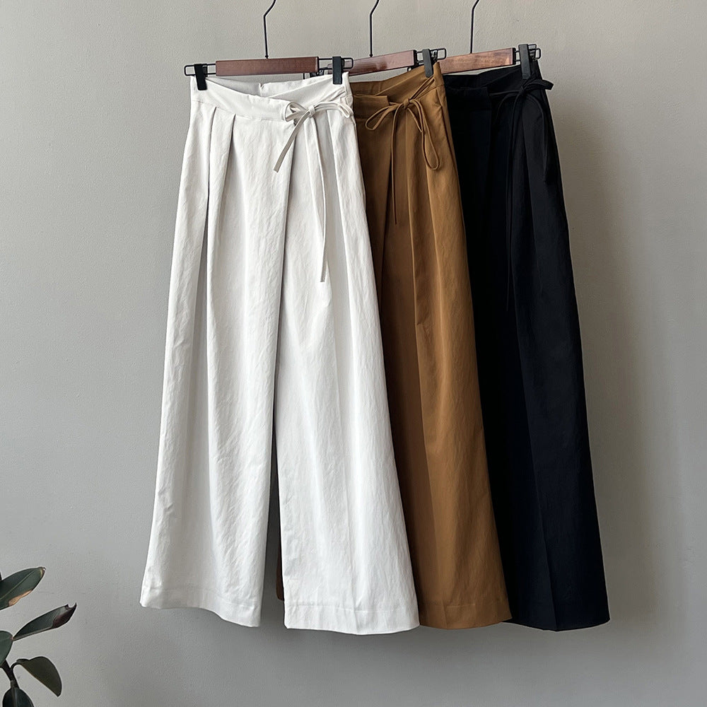 Designer Asymmetric Wrap-Waist Wide Leg Pants