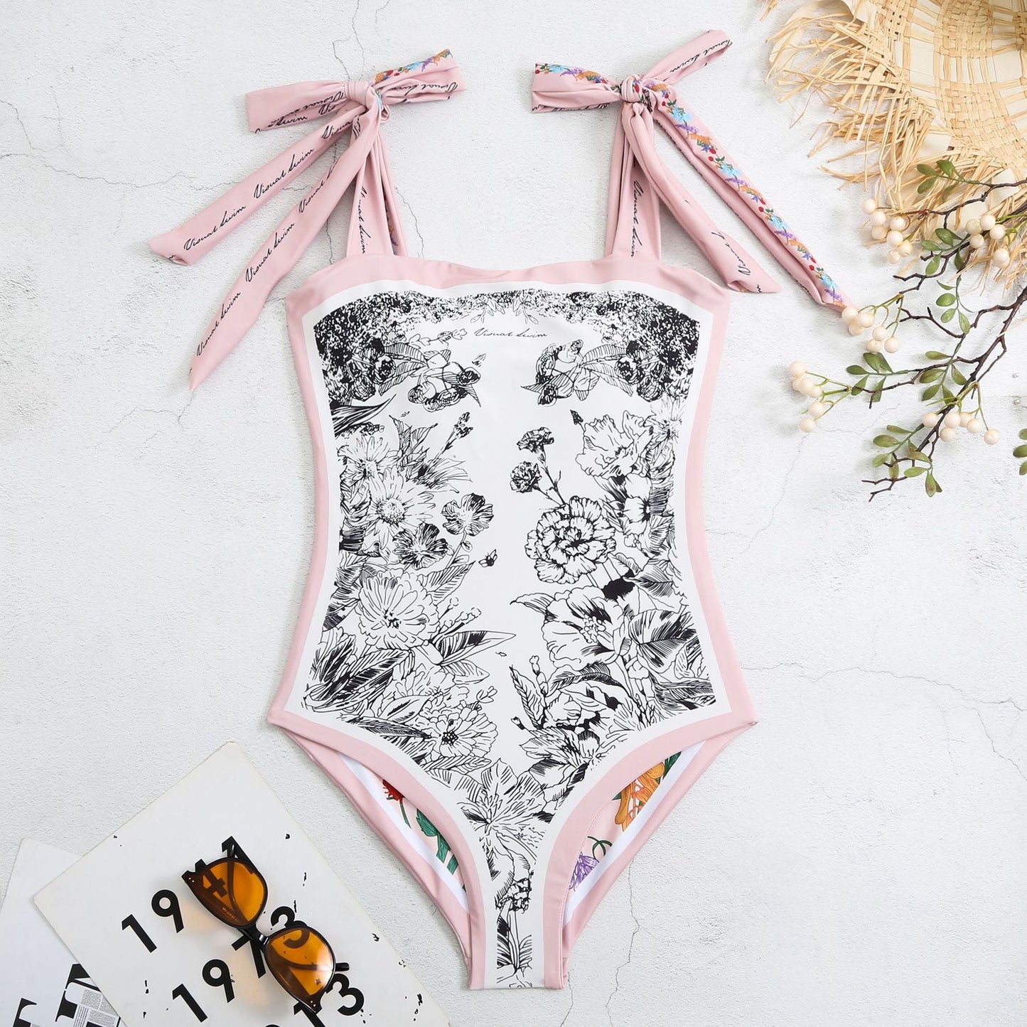 Vintage Strapless Floral Print Women Swimsuits