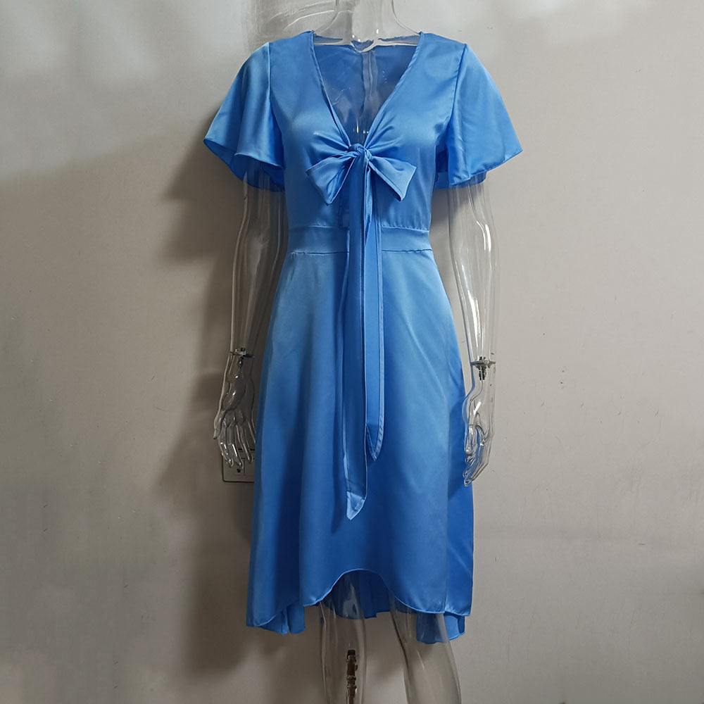 Elegant & Sexy V-Neck Tie-Waist Asymmetrical Dress