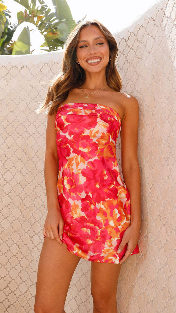 Sexy Strapless Floral Print Backless Mini Dress