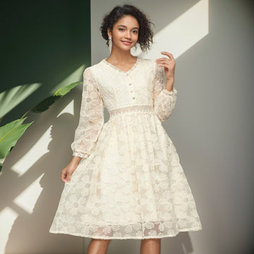Elegant V-Neck Lace A-Line Midi Dress