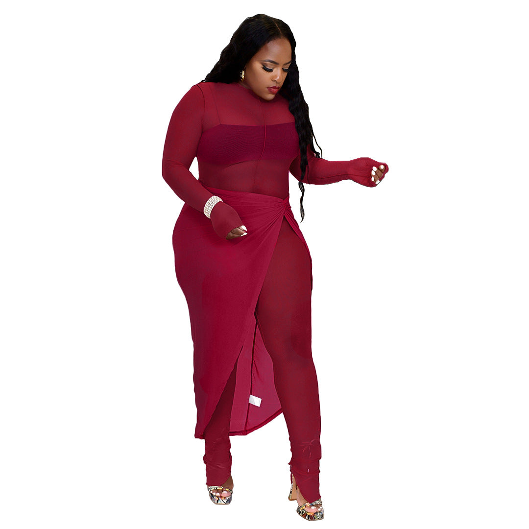 Sexy See Through Jumpsuits Skirts Sets for Women