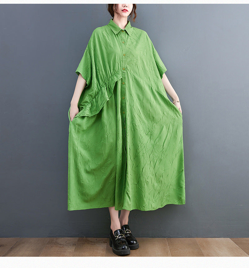 Summer Ruffled Plus Sizes Midi Shirts Dresses-Dresses-Free Shipping at meselling99