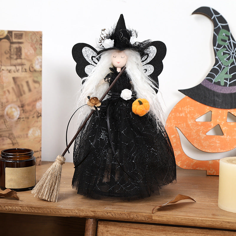 Halloween Decorations - Butterfly Witch Broom Doll Ornament