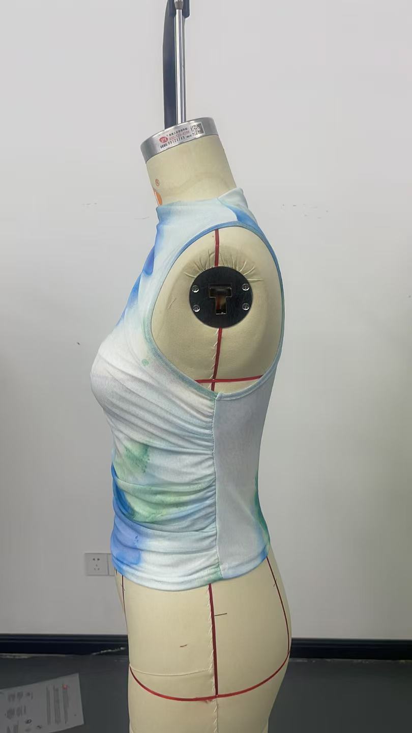 Women's Street Style Printed Mesh Vest – Trendy See-Through Sleeveless Top