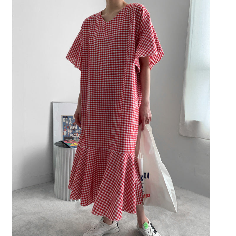 Vintage Summer Plaid Women Long Dresses-Dresses-Free Shipping at meselling99