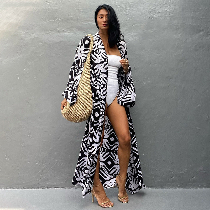 Leopard Print Long Kimono Cover-Up