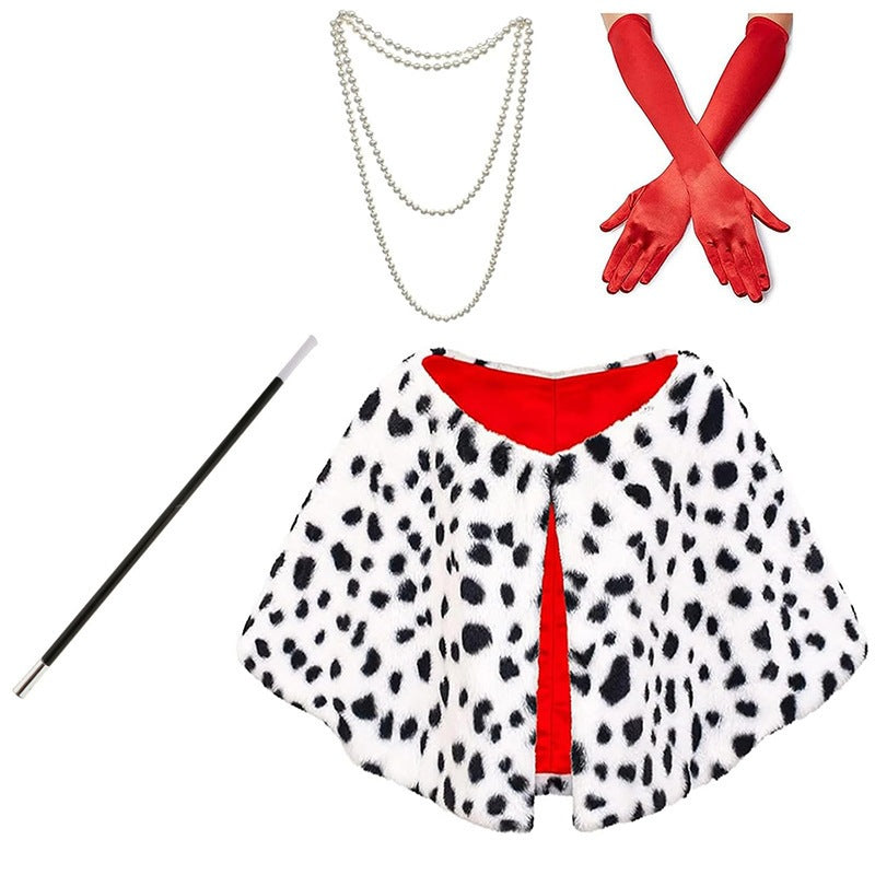 Disney Cruella de Vil Costume - Black and White Cape with Wig for Halloween and Cosplay