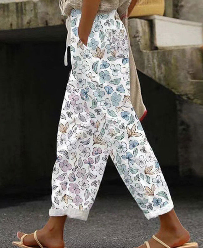 3D Large Print Minimalist Rolled Hem Casual Pants