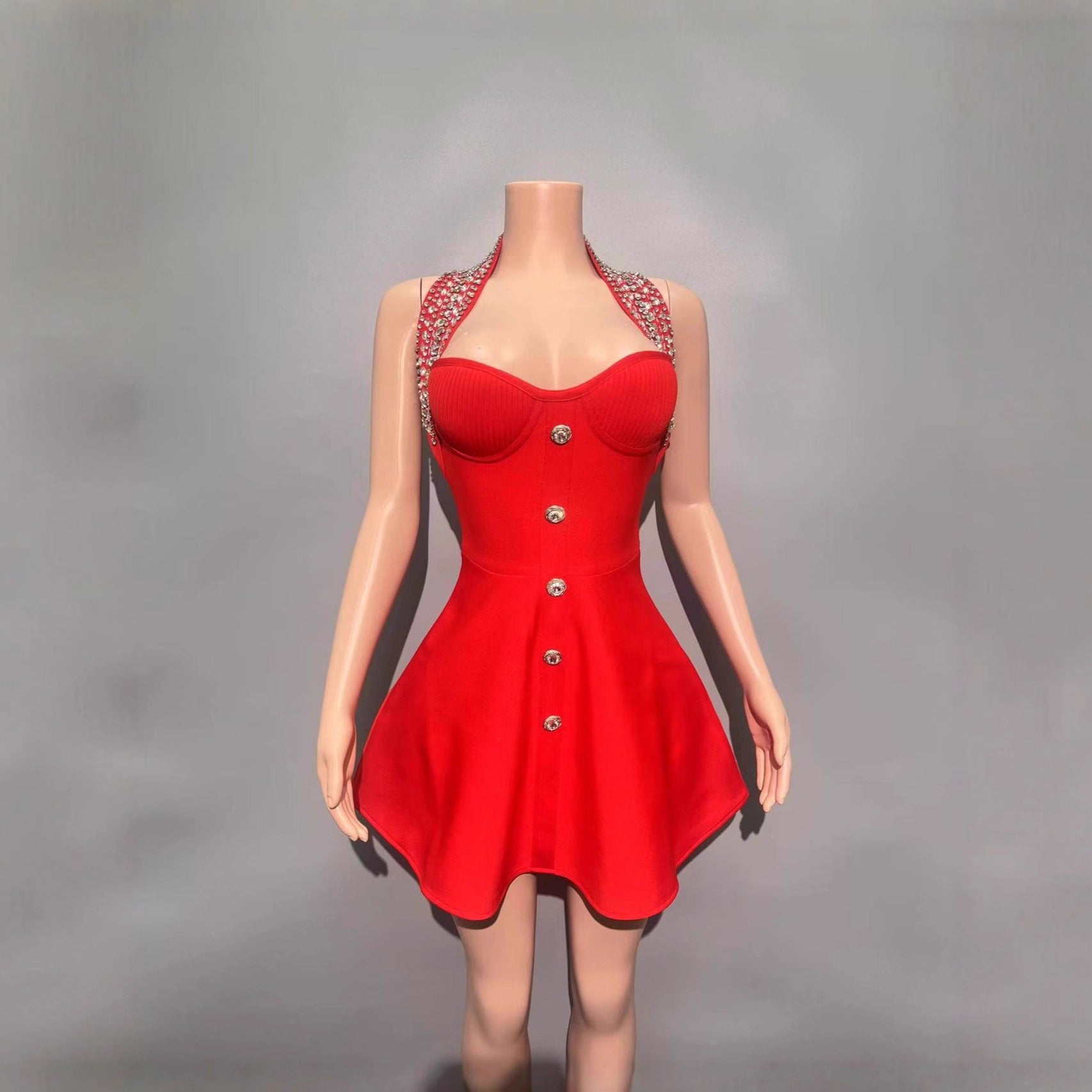 Sparkling Crystal Halter Neck Bandage Party Dress